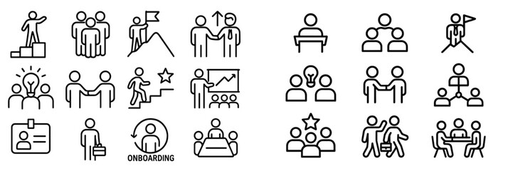 Various icons representing teamwork and leadership activities for corporate onboarding and collaboration settings