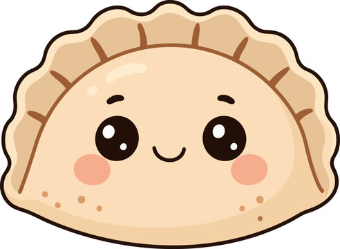 Cute kawaii-style dumpling with a smiling face, perfect for food-related designs.
