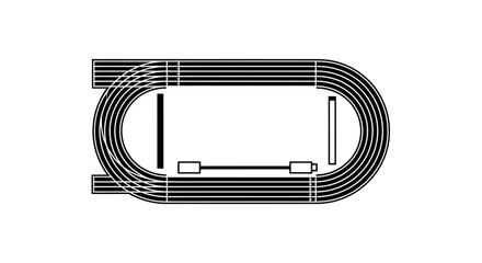 Diagrammatic Representation of a Standard Athletic Track Layout Showing Multiple Lanes and a Rectangular Infield Area