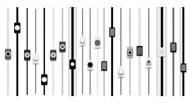 Abstract representation of audio mixing console sliders and controls showcasing a variety of visual elements and patterns