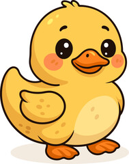 Cute yellow duckling with soft feathers, waddling happily. Perfect for farm, pond, or children's designs.
