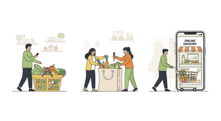 Online grocery shopping experience from farm to table with digital ordering and delivery services for fresh produce and healthy food choices