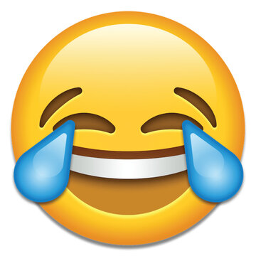 Flat Vector Icon of Laughing Face with Tears of Joy Emoji for Humor, Funny Reactions, and Comedy Expression in Messaging and Social Media