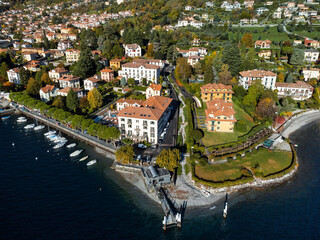 Lenno, a town in Italy on the shore of Lake Como, seen from above