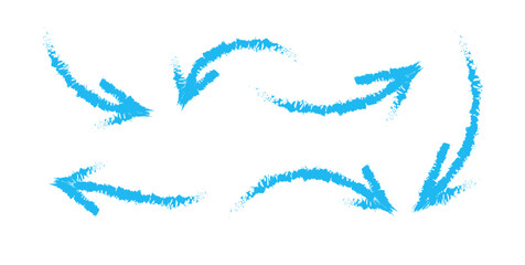 Dynamic curved brush stroke arrows in vibrant blue vector for abstract, artistic, and hand drawn directional elements