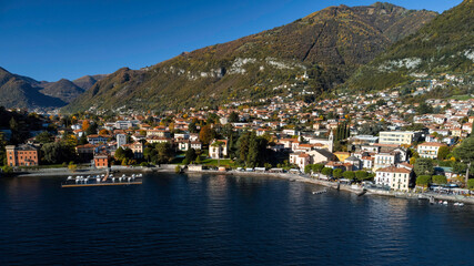 The town of Lenno, Italy, on the coast of Lake Como
