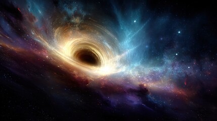 Vibrant Cosmic Abyss. Surreal Black Hole Emitting Light Rays Surrounded by Nebulas and Colorful Stars in the Depths of Outer Space