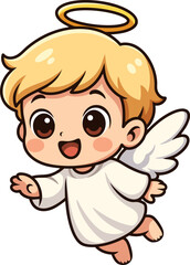 Kawaii-style angel with small wings, smiling joyfully. Perfect for holiday and angelic-themed designs.