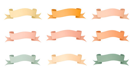 Collection of sixteen flat ribbon banners in pastel colors for design projects