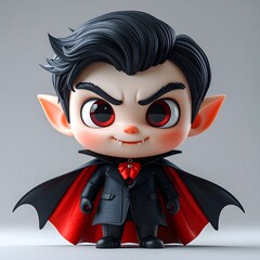 Adorable Chibi Vampire Character with Spiky Black Hair and Red Eyes