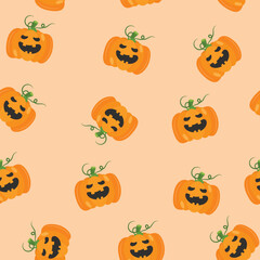 Halloween Pumpkin Faces Design Spooky Funny with autumn leaves stock illustration
