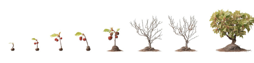 Naklejka premium PNG of Illustration showing the growth stages of a plant from seedling to mature tree.