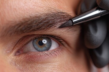 Caucasian Male Closeup Receiving Eyebrow Enhancement in Modern Beauty Salon