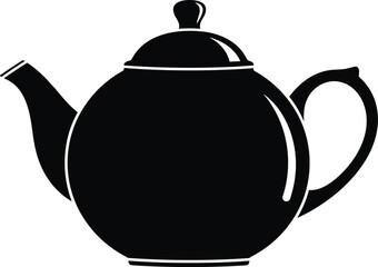 Teapot Silhouette Vector – Rounded Black Kettle with Spout, Handle, and Lid for Tea, Kitchenware, Beverage, and Icon Design