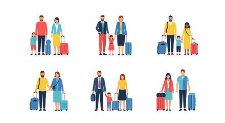 Diverse Families Ready for Vacation Adventures with Packed Luggage for Exciting Journeys and Happy Memories Together
