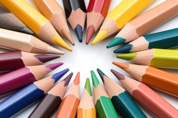 Fototapeta premium Rainbow Circle of Sharpened Colored Pencils 