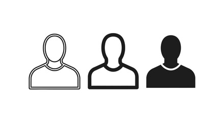 Three Human Avatar Icons Representing User Profiles And Identity In Outline Filled And Solid Styles