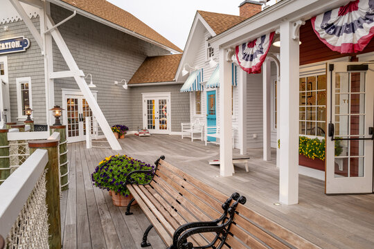 Wooden Boardwalk and benches at the W. Dennis US Life Saving Station on Cape Cod