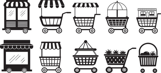  Minimal Shop and Cart Icon Set Vector