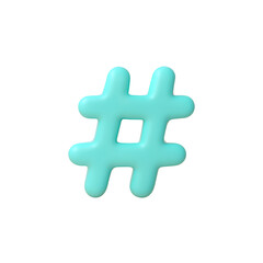 A single turquoise hashtag symbol isolated against a stark transparent background in a central composition