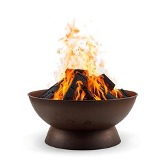Outdoor Burning Fire Pit isolated on white background