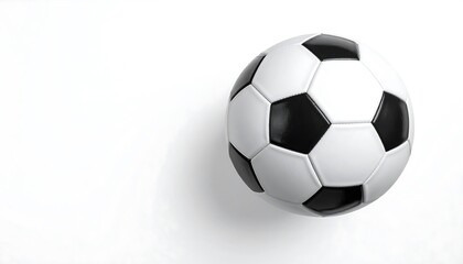 Fototapeta premium A soccer ball, pristine white and black, rests on a plain white background, its symmetrical design and smooth surface emphasized by the clean backdrop.