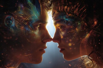 Romantic Couple Embracing Energetic Spirit: A Fantasy of Love and Magic