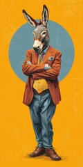 Whimsical Donkey Portrait: Charming Animal Dressed as a Businessman in Retro Style