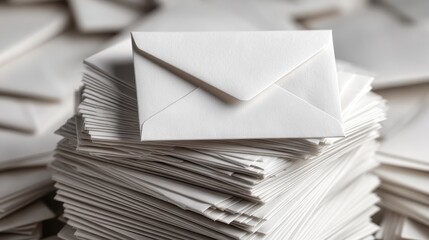 A Tower of Blank Envelopes Stacked High for a Clean Business Background