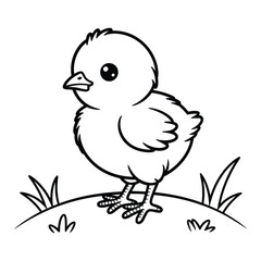 Adorable cartoon baby chick standing in grass