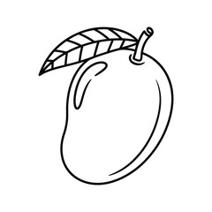 Simple outline drawing of a mango with a leaf