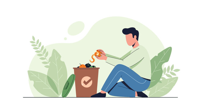 Person Discarding Waste, Compost, Eco-Friendly Behavior, Reducing, Nature-Focused Illustration