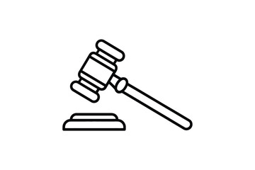 Simple line art illustration of a judge s gavel and sounding block