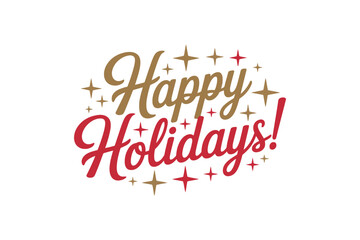 Happy holidays text with stars on white background