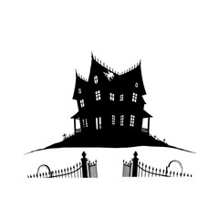 Fantasy medieval castle vector illustration, a spooky fairy tale fortress on the hill under the night sky