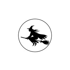 Black cat and witch flying silhouette vector illustration for Halloween design