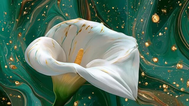 Elegant white calla lily with golden accents against a vibrant background