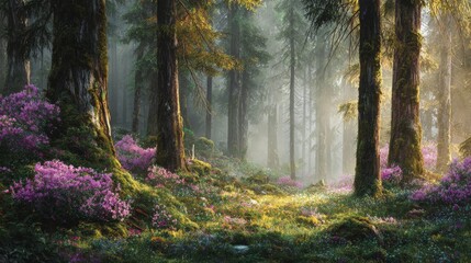 Fototapeta premium Enchanted Fairytale Forest at Sunrise