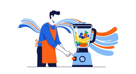 Obraz premium Preparing a Healthy Smoothie with Fresh Fruits and Powerful Blender for a Fresh Start