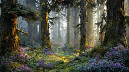 Obraz premium Enchanted Fairytale Forest at Sunrise