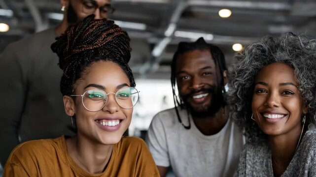 Diverse group of people smiling in a cozy office setting