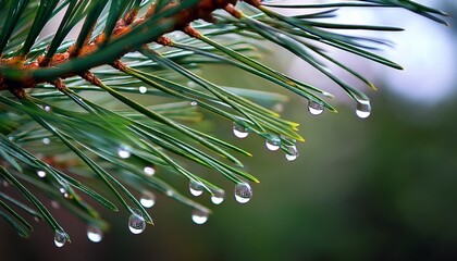 water droplets on pine needles