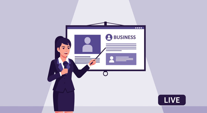 Presenter Delivering Business Insights Live During A Virtual Conference Presentation