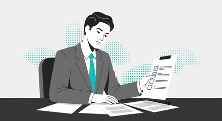 Professional Reviewing Checklist, An Executive Evaluating Important Documents, Business Strategy