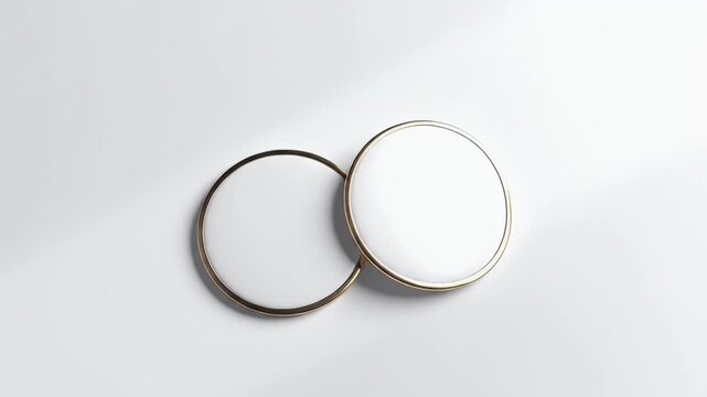 Two Round White And Gray Coasters With Gold Trim On White Background Minimalist Design Under Studio Lighting For Commercial Use Or Product Mockups