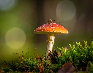 Red mushroom in forest moss