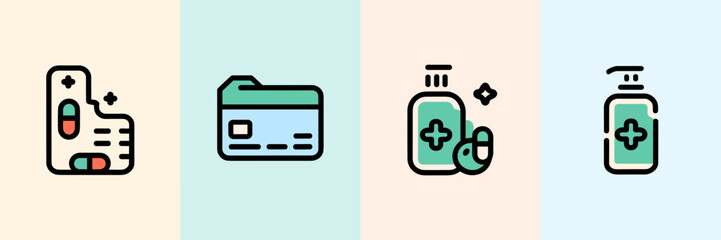 Vector icon sheet for pharmacy branding with circular design icons