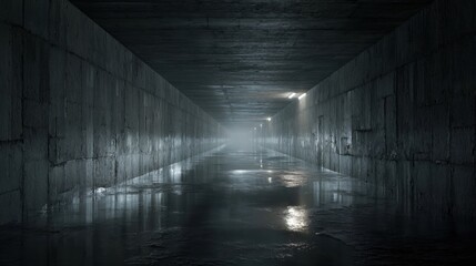 Explore the mysterious depths of an empty, concrete tunnel illuminated by faint lights, perfect for urban exploration or suspenseful storytelling visuals