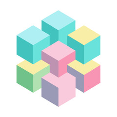 Obraz premium Isometric Cube Cluster Bright Pastel White Background