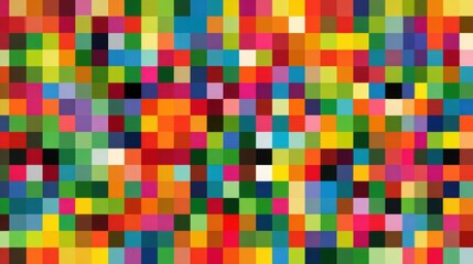 Vibrant mosaic of colorful square pixels for modern backgrounds and funky designs, perfect for tech, social media, and artsy projects, full frame
